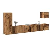 Conjunto de mueble de TV 5 piezas montado la pared madera vieja