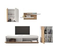 Conjunto de mueble salón comedor legos 3 módulos color blanco mate y roble naturale estanterías y almacenaje 220 cm