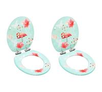 Conjunto de Muebles - Asientos de Inodoro con Tapa de Cierre Suave 2 Piezas Diseño Flamingo