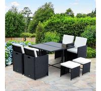 Conjunto de muebles con 9 piezas color Ratán y Blanco