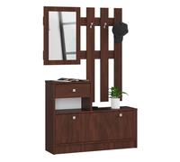 AKORD | Conjunto de zapatero y perchero | Zapatero con 1 compartimento y 1 nicho con 1 cajón 90 x 70 x 25 cm | y Perchero de Pared con Espejo 90 x 100 cm | Set Completo de Entrada | Peso 39 kg | Wengé