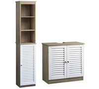 Conjunto de muebles de baño armario bajo alto marrón / blanco