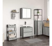 Conjunto de muebles de baño, armario de baño con cajón deslizante y 2 espejos, armario para artículos de aseo y accesorios de baño, gris