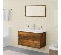 Conjunto de Muebles de Baño con Lavabo, Madera Roble Ahumado, Diseño Práctico, Mueble Auxiliar de Baño, Armario Multiusos, Requiere Montaje, Para Baño y Aseo, Color Roble Ahumado, 80 x 39,5 x 45 cm