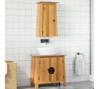 Conjunto de Muebles de Baño de 2 Piezas, Madera Maciza de Pino, Mueble de Lavabo y Armario de Pared, Mueble Auxiliar para Baño, Armario Multiusos, Para Baño y Vestidor, Color Natural, 70 x 32 x 63 cm