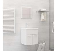 Conjunto de Muebles de Baño de 2 Piezas, Material de Panel de Madera y Acrílico, Diseño Sencillo y Elegante, Mueble de Lavabo con Espejo, Armario Multiusos,Blanco Brillante, 41 x 38,5 x 46 cm