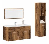 Conjunto de Muebles de Baño de 3 Piezas con Aspecto de Madera Recuperada, Mueble Auxiliar de Baño, Armario Multiusos, Cajoneras para Baño, Dormitorio y Oficina,Madera Reciclada, 90 x 38.5 x 46 cm