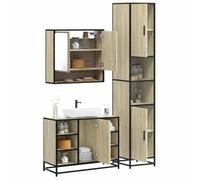 Conjunto de Muebles de Baño de 3 Piezas en Madera, Metal, Diseño Compacto, Armario con Espejo, Mueble Auxiliar Baño, Cajoneras Baño,Roble Sonoma, 65 x 20 x 60 cm, 80 x 33 x 60 cm, 35 x 37,5 x 188,5 cm