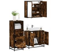Conjunto de Muebles de Baño de 3 Piezas,Madera de Roble Ahumado,Armario de Baño con Espejo,Mueble Auxiliar de Baño,Diseño Industrial,Ideal para Baños,Dormitorios y Vestidores,65 x 20 x 60 cm