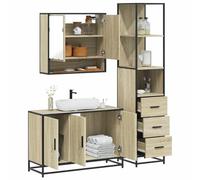 Conjunto de Muebles de Baño de 3 Piezas,Madera de Roble Sonoma,Armario con Espejo,Mueble Auxiliar Baño,Cajoneras,Armario Multiusos,Roble Sonoma,90 x 33 x 60 cm,65 x 20 x 60 cm,35 x 37,5 x 166 cm