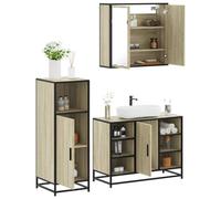 Conjunto de Muebles de Baño de 3 Piezas, Madera de Roble Sonoma, Mueble Auxiliar de Baño, Armario Multiusos, Para Baño y Dormitorio, Color Roble, 65 x 20 x 60 cm, 80 x 33 x 60 cm, 35 x 37,5 x 100 cm