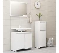 Conjunto de Muebles de Baño de 3 Piezas, Madera, Diseño Moderno, Mueble de Lavabo, Armario Central, Espejo, Mueble Auxiliar Baño, Requiere Montaje, Para Baños y Aseos, Color Blanco, 60 x 33 x 61 cm