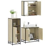 Conjunto de Muebles de Baño de 3 Piezas,Madera,Metal y Vidrio,Estilo Industrial,Mueble de Baño con Espejo,Armario Multiusos,Apto para Baño y Dormitorio,Roble Sonomas,65 x 20 x 60 cm,35 x 37.5 x 100 cm