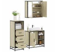 Conjunto de Muebles de Baño de 3 Piezas,Madera,Metal y Vidrio,Estilo Industrial,Mueble de Baño con Espejo,Armario Multiusos,Apto para Baño y Dormitorio,Roble Sonoma,65 x 20 x 60 cm,35 x 37.5 x 100 cm