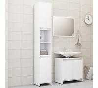 Conjunto de Muebles de Baño de 3 Piezas, Material a Base de Madera, Diseño Moderno, Armario Baños, Mueble Auxiliar Baño, Dormitorio y Aseo,Blanco, 30 x 30 x 183,5 cm (Armario), 60x33x61cm (Mueble)