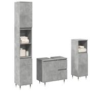 Conjunto de Muebles de Baño de 3 Piezas, Material a Base de Madera Gris Hormigón, Mueble de Lavabo, Mueble Auxiliar de Baño, Armario Multiusos, Aseo y Vestidor, Requiere Montaje, 65 x 33 x 60 cm