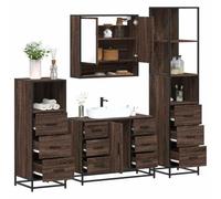 Conjunto de Muebles de Baño de 4 Piezas, Madera con Aspecto de Roble Marrón, Armario de Baño, Cajoneras de Baños, Mueble Auxiliar de Baño, Dormitorio, y Oficina, 65 x 20 x 60 cm, 80 x 33 x 60 cm