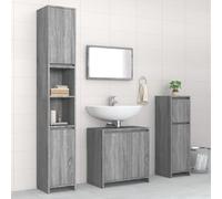 Conjunto de Muebles de Baño de 4 Piezas, Madera de Ingeniería, Diseño Moderno, Espacio de Almacenamiento Amplio, Mueble Auxiliar, Armario Baño, Para Baño y Oficina, Color Gris Sonoma, 60 x 33 x 60 cm