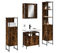 Conjunto de Muebles de Baño de 4 Piezas, Madera de Roble Ahumado, Armario con Espejo, Mueble Auxiliar para Baño, Cajoneras Baños, Armario Multiusos, Para Baño y Vestidor,Roble Ahumado, 60 x 30 x 60 cm