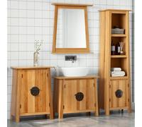 Conjunto de Muebles de Baño de 4 Piezas, Madera Maciza de Pino, Diseño Rústico, Mueble de Lavabo, Armario Baño, Organizador Multiusos, Requiere Montaje, Para Baño y Dormitorio,Roble, 70 x 32 x 63 cm