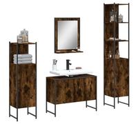 Conjunto de Muebles de Baño de 4 Piezas, Material de Madera de Roble Ahumado, Armario con Espejo, Mueble Auxiliar de Baño, Requiere Montaje, Para Baño, Dormitorio y Oficina, 80 x 33 x 60 cm
