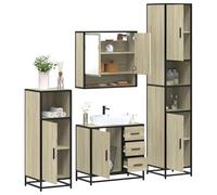 Conjunto de Muebles de Baño de 4 Piezas, Material Madera de Roble Sonoma, Mueble Auxiliar de Baño, Armario con Espejo, Cajoneras, Apto para Baño y Dormitorio, Color Roble Sonoma, 65 x 20 x 60 cm