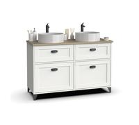 Conjunto de muebles de baño toscana en blanco soft y roble cambrian (mueble+lavamanos+columna)