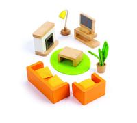 Conjunto de muebles de casa de mu ecas de madera Hape para sala multimedia