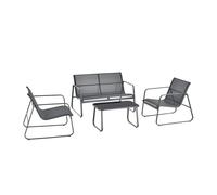casa.pro Conjunto de Muebles de Jardin Exterior Anzi de 4 Piezas 1 Mesa de Centro 1 Sofá de 2 Plazas y 2 Sillas con Reposabrazos Muebles de Terraza Acero Vidrio Templado Textileno - Gris y Negro