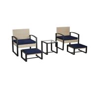 Conjunto de muebles de jardin calvello 5 piezas acero/cristal - azul y ratán [casa.pro] 40 cm