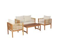 Conjunto de muebles de jardín cannole 4 piezas ratán acacia - efecto madera/beige [casa.pro]