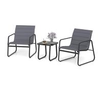 Conjunto de Muebles de Jardín de 3/4 Piezas, Set de Conversación para Exterior con 3 Sillas Tapizadas y 1 Mesa de Centro de Vidrio Templado, Estructura Metálica, para Balcón, Terraza, Patio (3 piezas)