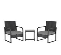 Conjunto de muebles de jardín de ratán Outsunny, conjunto de 3 piezas con cojines, muebles de exterior con mesa de bistró con tapa de cristal y sillas para patio, balcón, color negro.