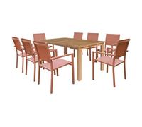 Conjunto de muebles de jardín de teca java con sillas de aluminio terracota - 8 plazas