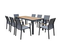 Conjunto de muebles de jardín palermo textilene gris para 8 personas - aluminio antracita y efecto madera