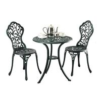 Conjunto de Muebles de jardín Relaxdays, 3 Piezas, Mesa y 2 sillas, Aluminio, Muebles de balcón con Hojas, Verde