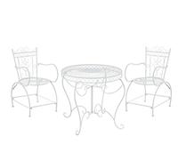 Conjunto de Muebles de Jardín Sheela I Set de 2 Sillas & 1 Mesa de Hierro I Juego de Muebles de Exterior en Estilo Rústico I Color:, Color:Blanco