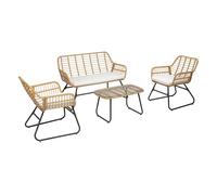 Conjunto de muebles de jardín tiga de resina tejida 4 plazas cojines crema