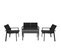 Conjunto de Muebles de Patio 4 Piezas de Ratán Negro| Sofá de 2 Plazas| 2 Sillas y Mesa con Tapa de Vidrio| Resistente a la Intemperie| Funda Impermeable Incluida| Ideal para Jardín y Balcón