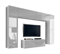 Conjunto de Muebles de Sala Blancos Colgantes colección CEPTO III 256cm, 8 Puertas, 8 estantes, Leds, modulares.