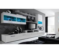 Skraut Home - Mueble para Salón - 194 x 250 x 42 cm - Sistema de Iluminación LED - Modelo Alfa II - Gran Capacidad de Almacenaje - Estilo Moderno - Acabado Blanco