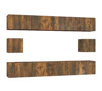 Conjunto de muebles de TV 6 piezas Chene Fume Madera Ingeniería | Mural, puertas antipolvo, gran almacenamiento, fácil de limpiar, manual incluido