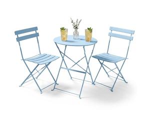 Conjunto de muebles para balcón orion mesa redonda y 2 sillas en elegante color azul
