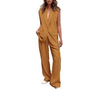 Conjunto de Mujer de 2 Piezas Outfits Sin Mangas Chaleco de Traje y Pantalones Anchos Business Casual Blazer Sets(Brown Yellow,XXX-Large)