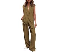 Conjunto de Mujer de 2 Piezas Outfits Sin Mangas Chaleco de Traje y Pantalones Anchos Business Casual Blazer Sets(Army Green,Medium)