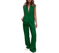Conjunto de Mujer de 2 Piezas Outfits Sin Mangas Chaleco de Traje y Pantalones Anchos Business Casual Blazer Sets(Green,XX-Large)