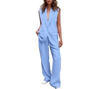 Conjunto de Mujer de 2 Piezas Outfits Sin Mangas Chaleco de Traje y Pantalones Anchos Business Casual Blazer Sets(Light Blue,Medium)