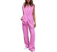 Conjunto de Mujer de 2 Piezas Outfits Sin Mangas Chaleco de Traje y Pantalones Anchos Business Casual Blazer Sets(Pink,XX-Large)