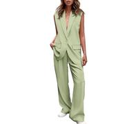 Conjunto de Mujer de 2 Piezas Outfits Sin Mangas Chaleco de Traje y Pantalones Anchos Business Casual Blazer Sets(Light Green,Small)