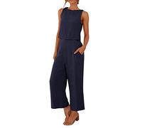 Conjunto de mujer de verano, vestido de mujer a la moda, chaleco cómodo y pantalones largos, color liso, conjunto de verano elegante, Marina militar., L